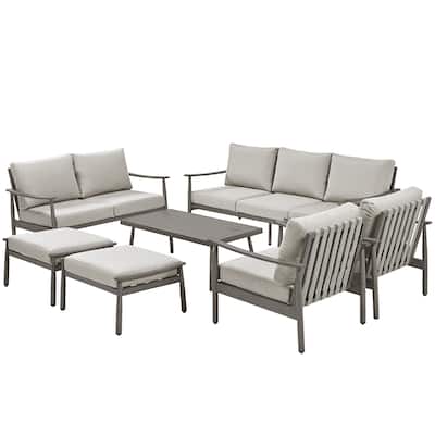 7-Piece Aluminum Patio Conversation Set, 3-Seat Outdoor Couch and Loveseat with Ottomans and Coffee Table