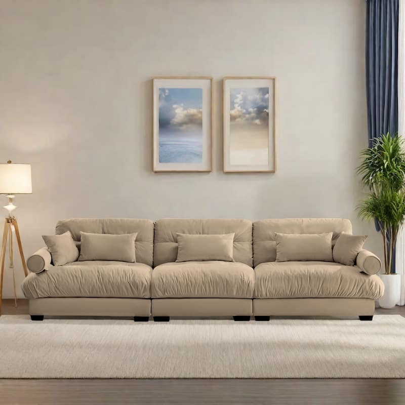 130" Velvet Modular 5-Seat Sofa with Cloud Cushion Sectional and Bolster Headrests - Camel
