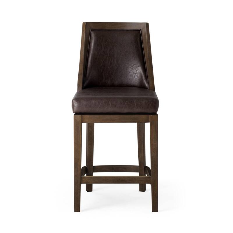 HomeRoots 26" Brown Faux Leather and Solid Wood Counter Height Swivel Bar Chair