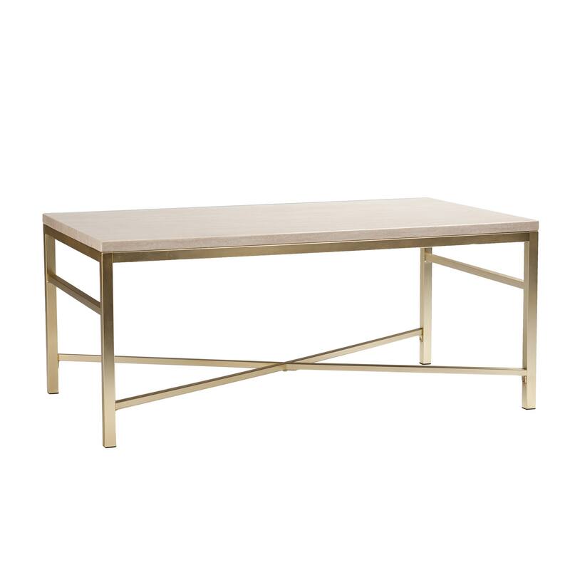 42" Contemporary Off White Rectangular Coffee Table with Stone Top and Metal Base for Living Room - 42”L x 24”W x 18”H
