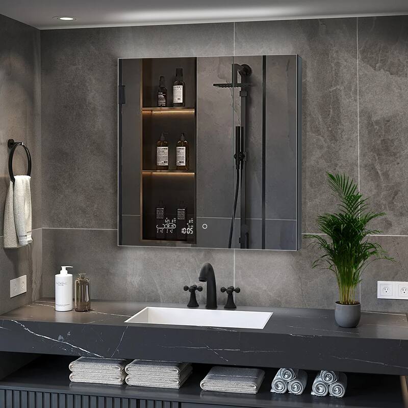 Savera 30 in. Surface-Mount LED Mirror Medicine Cabinet with Defogger - 30 in. X 32 in.