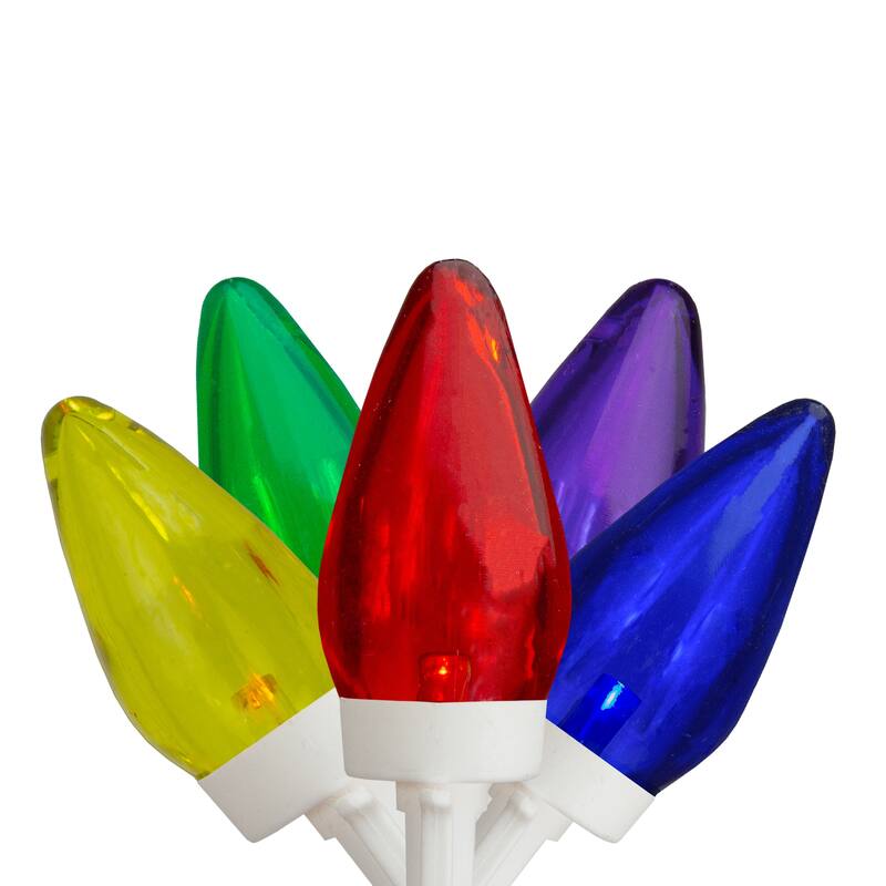 25 Count Multi-Color LED C7 Christmas Lights, 16 ft White Wire