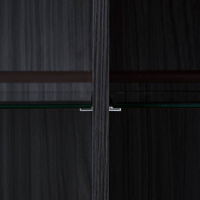 60'' Tall Display Cabinet with Tempered Glass Door, LED Lighting, 2 Drawers, Modern Storage Cabinet Book Display Cabinet