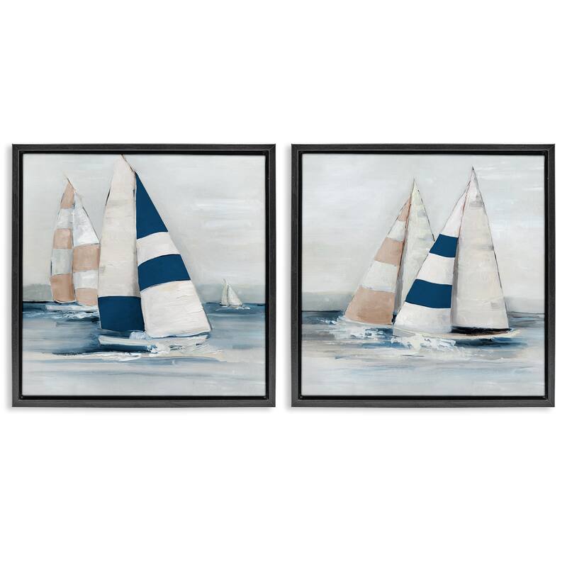 Stupell Sailboat Fleet Voyage Framed Floater Canvas Wall Art Design By Sally Swatland (Set of 2) - 25 x 25 - Black