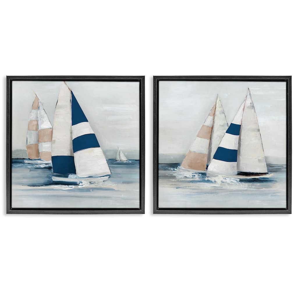 Stupell Sailboat Fleet Voyage Framed Floater Canvas Wall Art Design By Sally Swatland (Set of 2)