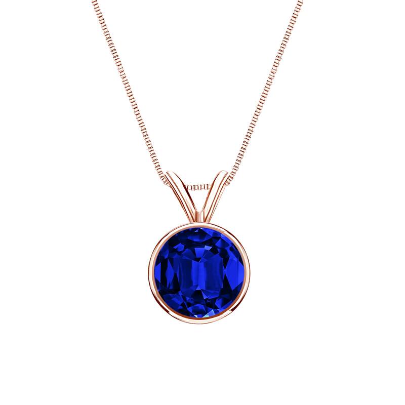 Auriya 14K Gold Lab Grown Gemstone Blue Sapphire Pendant Round 0.20 to 1.00 ct. tw. Bezel - 1.00ct. tgw. - Rose