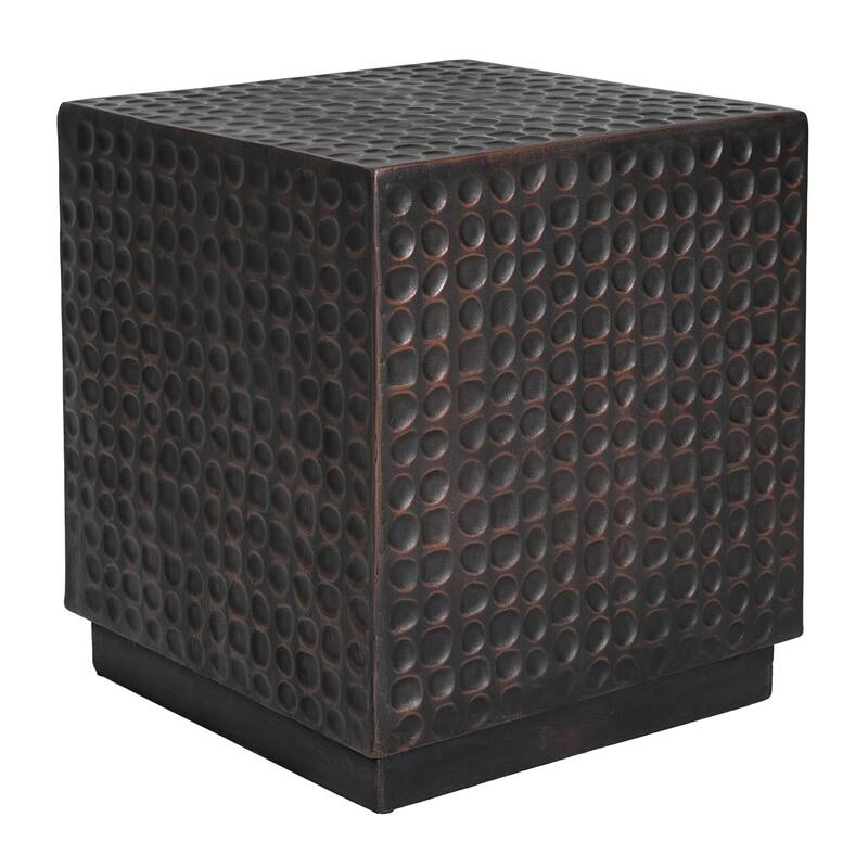 Roomfitters Cube Outdoor Side Table, Textured Antique Copper MgO Accent Table for Patio, Garden and Poolside, Copper