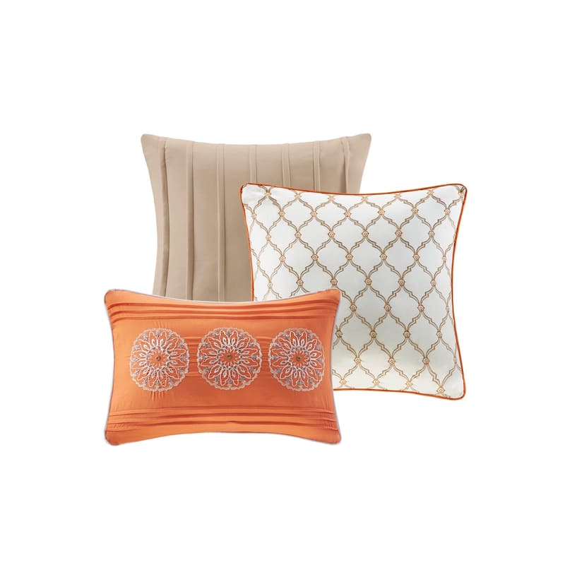 6 Piece Reversible Quilt Set with Throw Pillows Orange King/Cal King