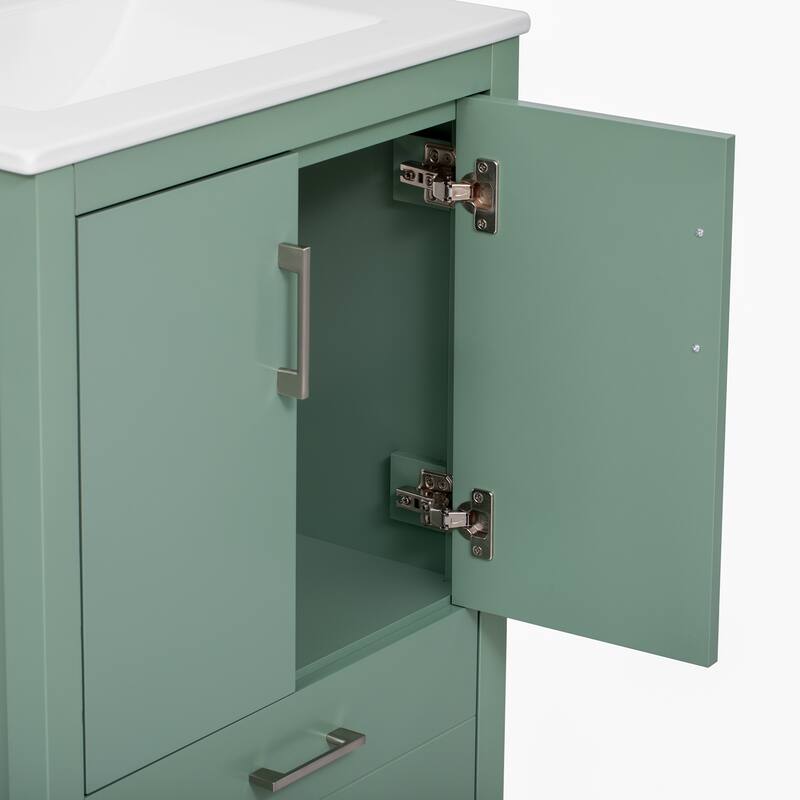 Simple Freestanding Storage Cabinet Single Sink Vanity for Bathroom with 2 Doors Cabinet, Large Drawer and Silver Metal Handles