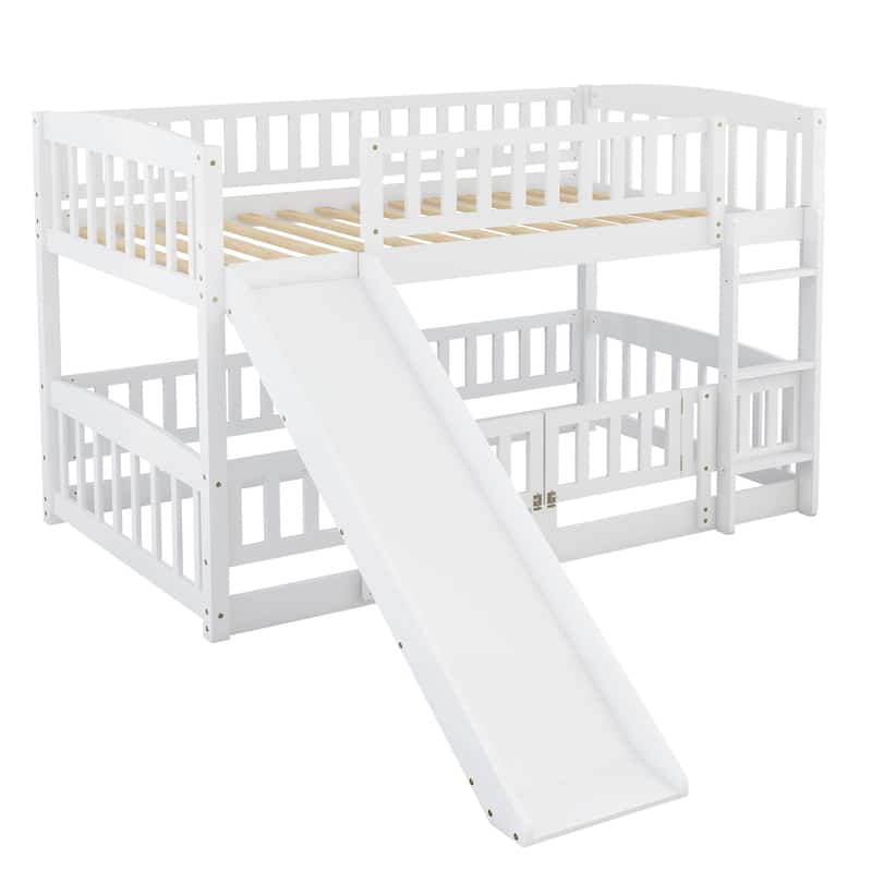 Pine Wood Bunk Bed with Convertible Slide and Ladder
