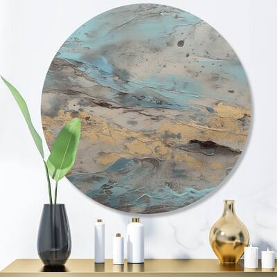 Designart "Beige Blue Marbled Artistry II" Modern Geometric Metal Round Wall Art