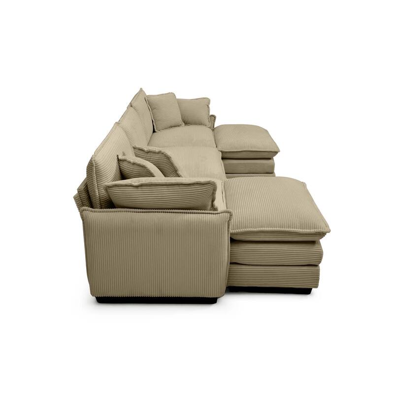 Tan 5-piece Corduroy Upholstered U-Shaped Modular Sectional Sofa with 2 Removable Ottoman, 5 Pillows, and Free Combination