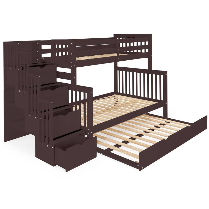 Taylor & Olive Trillium Twin over Full Stairway Bunk Bed, Full Trundle