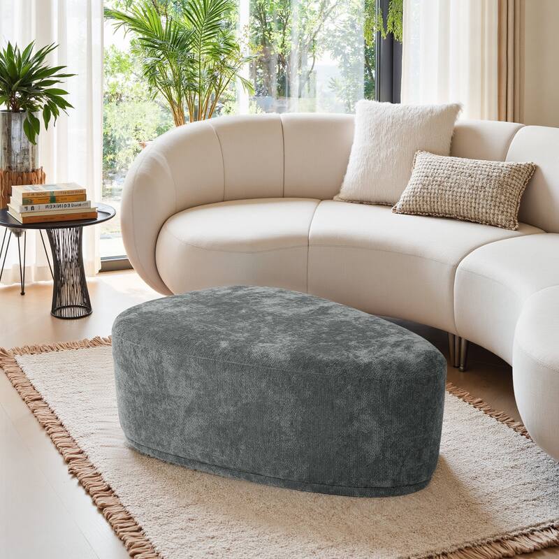 Leon 43" W Modern Oversized Chenille Triangular Cheese Ottoman - Rock Grey