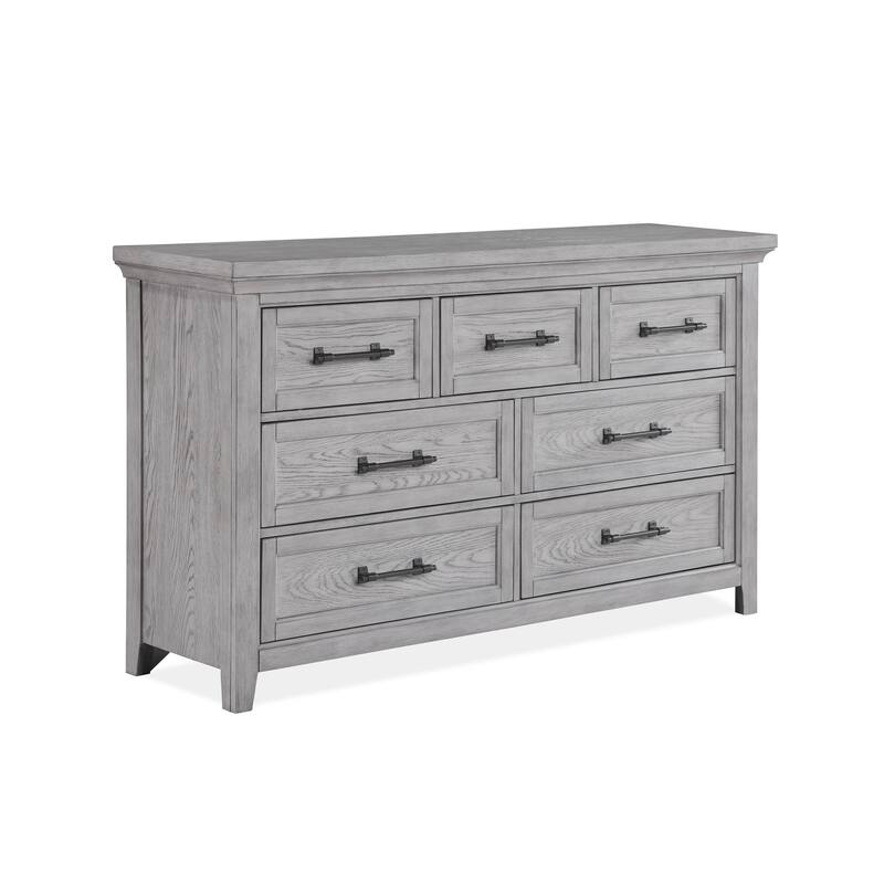 Bix Dresser and Mirror Set, 7 Drawers, Bronze Handles, Light Gray