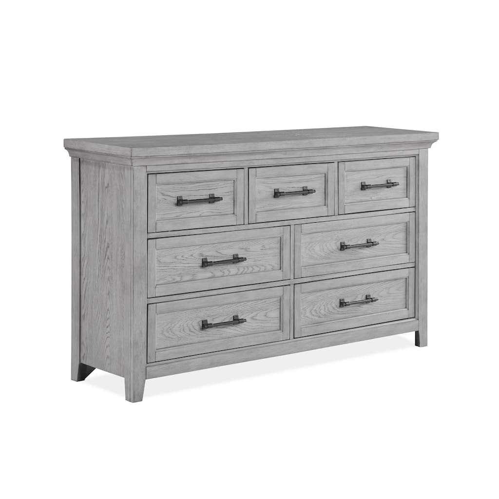 Bix Dresser and Mirror Set, 7 Drawers, Bronze Handles, Light Gray