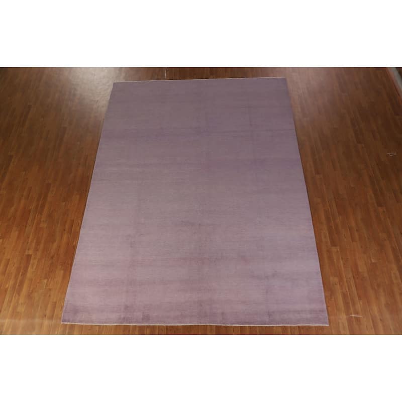 Hand Knotted Oriental 100% Wool Carpet Modern Solid Purples Gabbeh Area Rug - 12' 2'' X 9' 1''