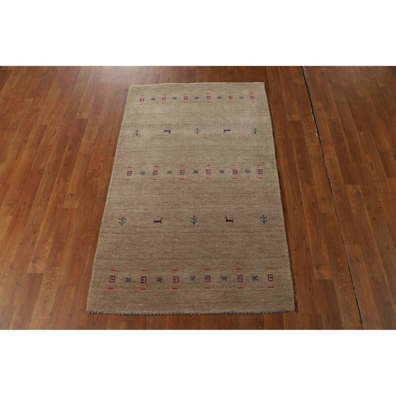 Hand Knotted Oriental 100% Wool Carpet Tribal Animal Pictorial Brown Gabbeh Area Rug - 4' 11'' X 3' 0''