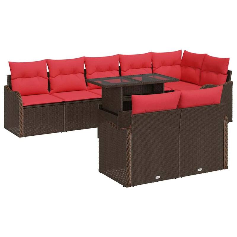 vidaXL 9 Garden Sofa Set with Cushions Black/Brown/Grey Poly Rattan - 113.2 x 48.2 x 27.2