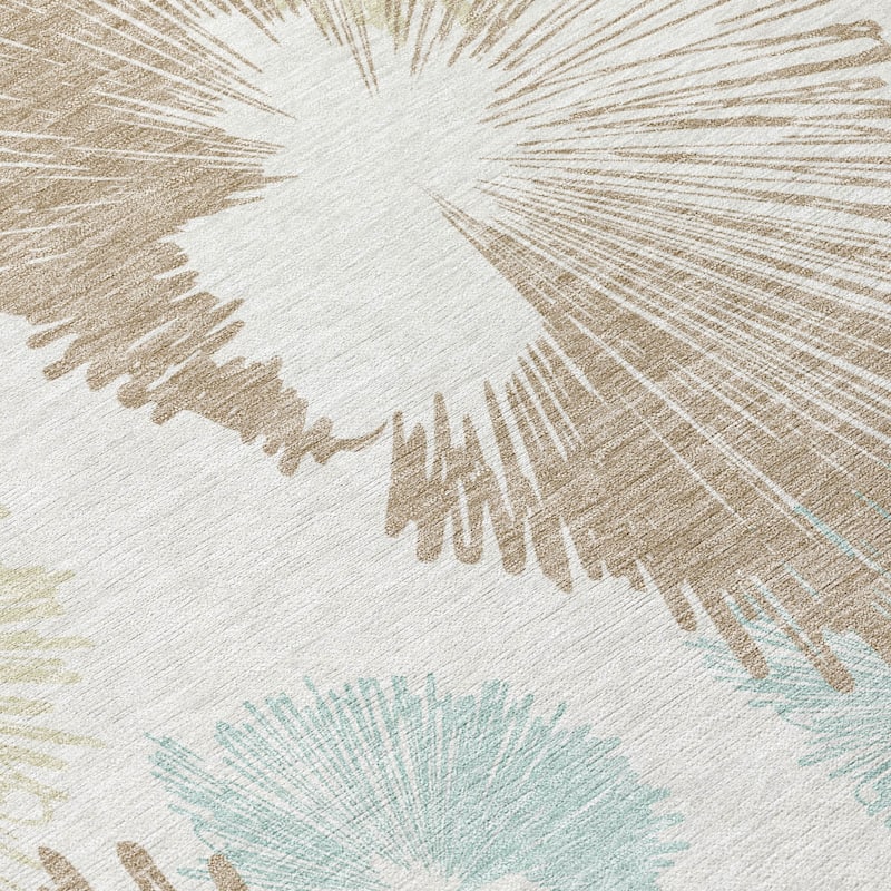 Machine Washable Indoor/Outdoor Modern Floral Chantille Rug