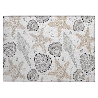 Indoor/ Outdoor Surfside Starfish Shells Washable Rug New