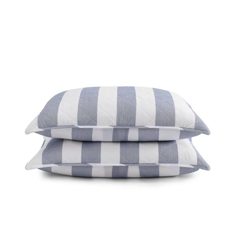 Tommy Hilfiger Capri Stripe Blue Cotton Reversible Quilt Set