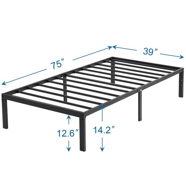 dimension image slide 5 of 6, VECELO 14 Inch Twin Size Metal Platform Bed Frame,Kids Bed Set of 2, Bed Frame Set of 2
