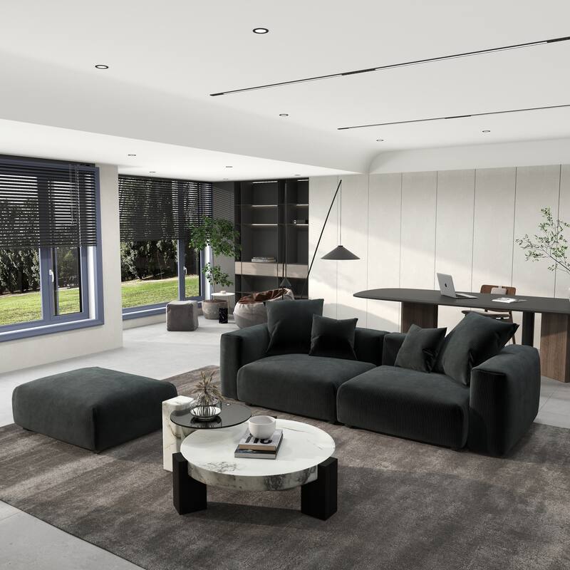 102" Oversized Corduroy Modular Sofa Reversible Couch with Ottoman