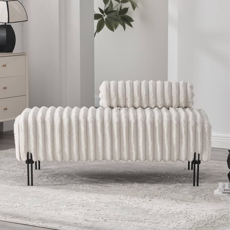 49.6"W Oversized Modern Upholstered Bench Ottoman with Metal Legs