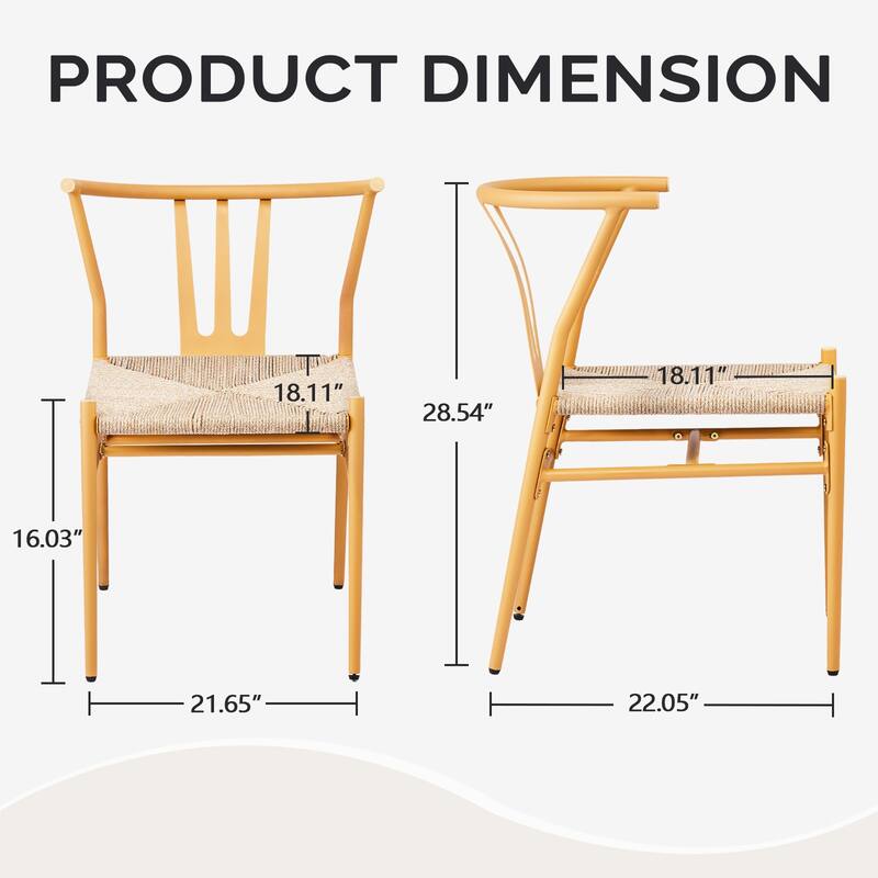 Set of 4 Hand-Woven Rope Dining Chairs with Metal Frame and Curved Back Ergonomic Design - 23” x 18.3” x 31.5”