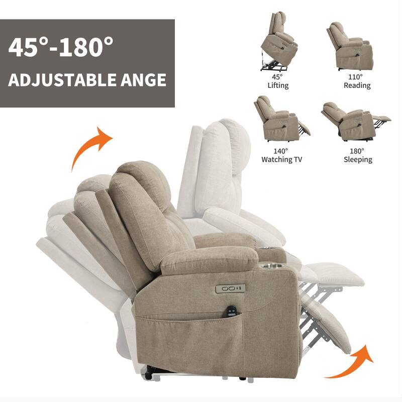 Up to 350 LBS polyester Power Lift Recliner Chair, Heavy Duty Motion Mechanism with 8-Point Vibration Massage