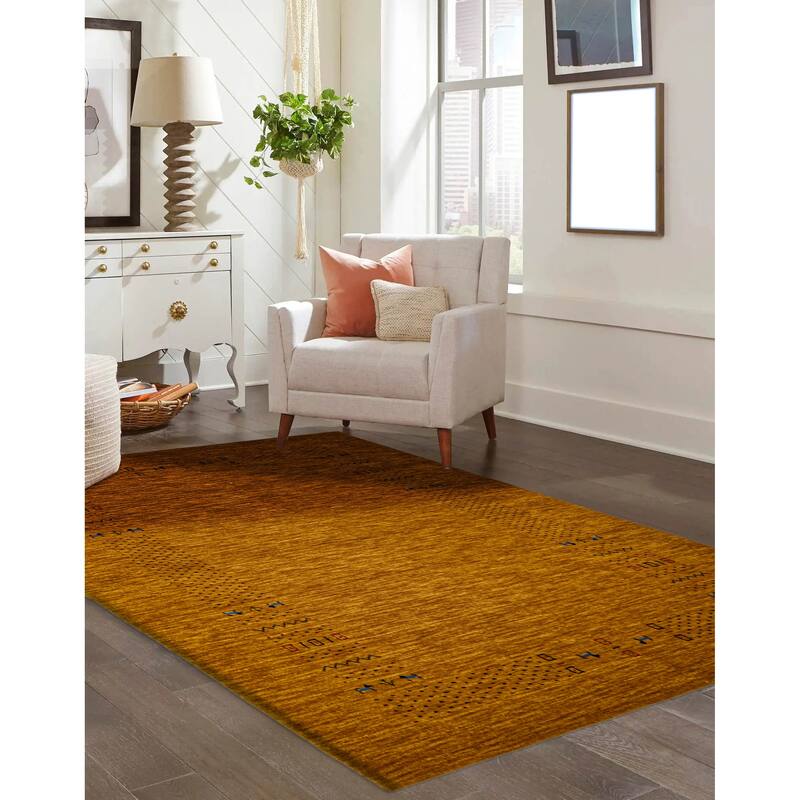 ECARPETGALLERY Hand Loomed Kashkuli Gabbeh Light Orange Wool Rug - 4'10 x 8'0