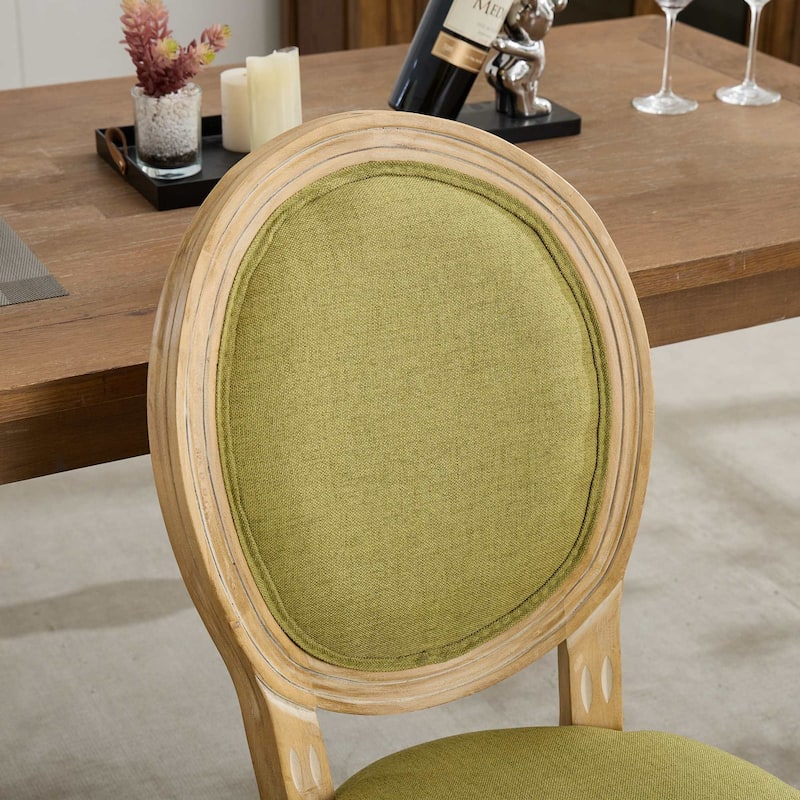 French Style Solid Wood Frame Antique Painting Linen Fabric Back Dining Chair,Set of 2