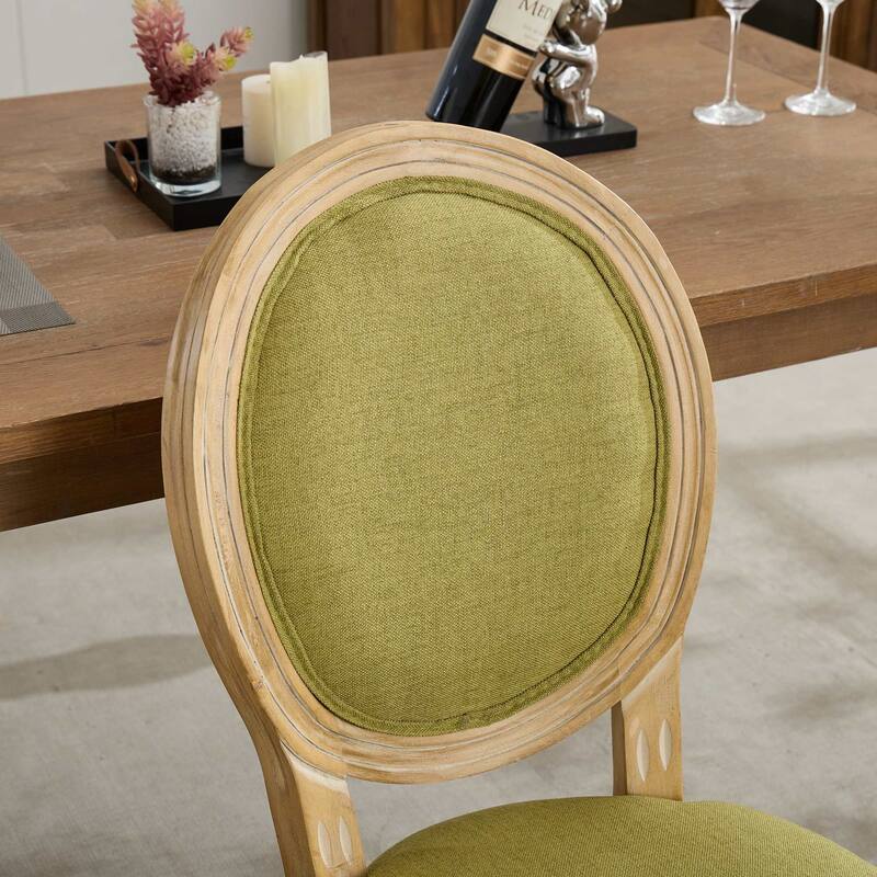 Kitchen Linen Dining Chair Set of 2, Wooden Frame Chair w/ Oval Backrest