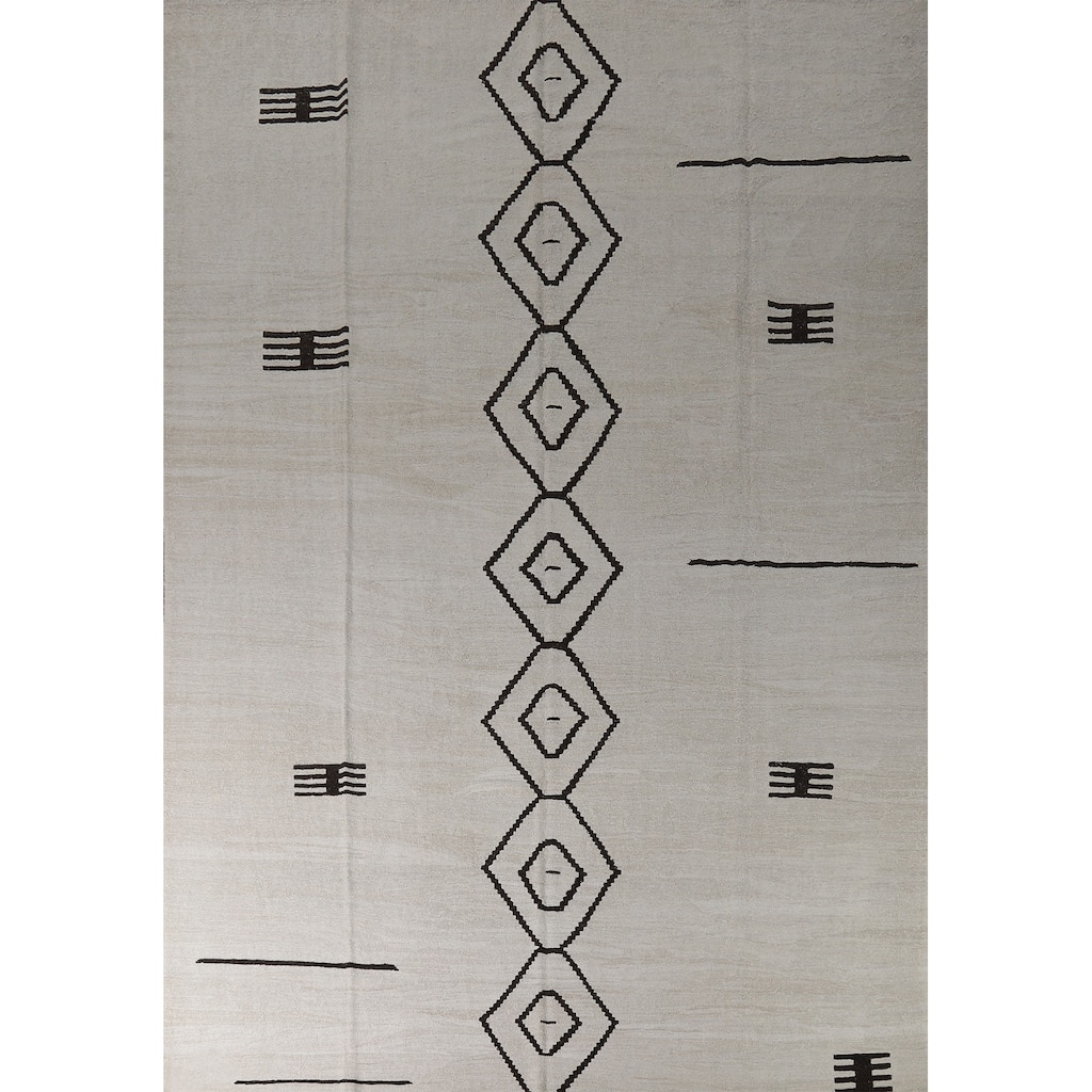 Hand Woven Oriental Cotton Carpet Southwestern Tribal Beige & Ivories Kilim Area Rug - 13' 3'' X 9' 11''