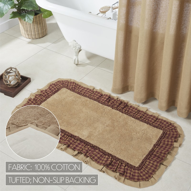Burlap Natural w/ Burgundy Check Bathmat 27x48 - 27x48 - Tan