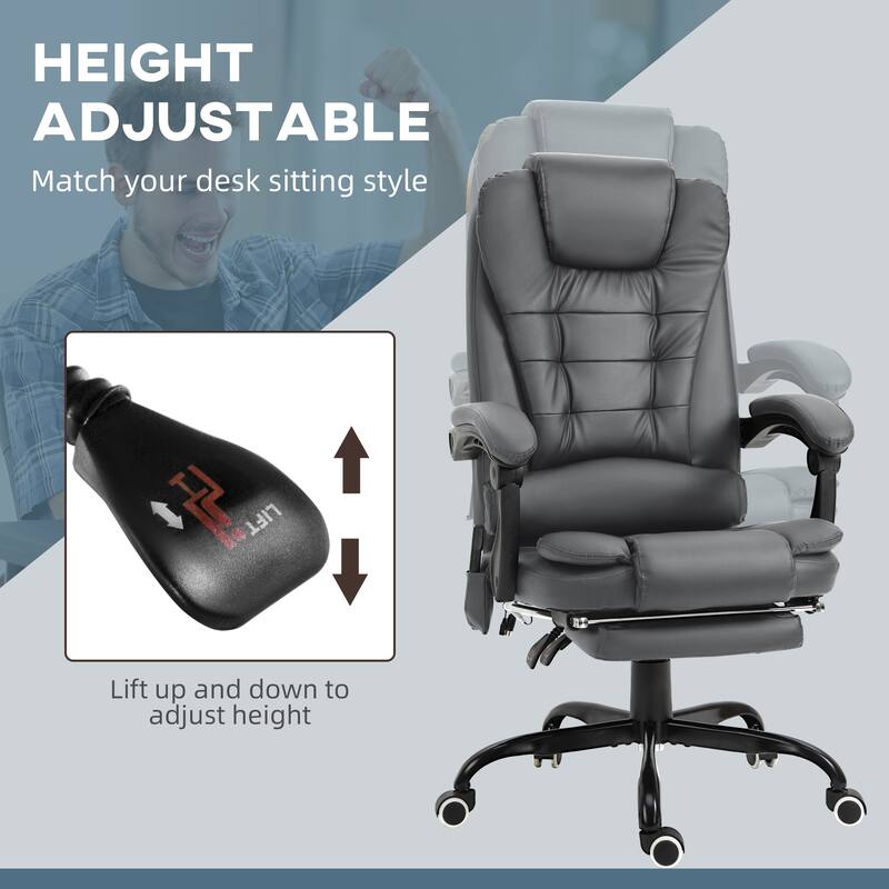 7-point Vibration Massage Backrest Office Chair, Shiny Leather Swivel Computer Chair, Recliner with Telescopic Footrest