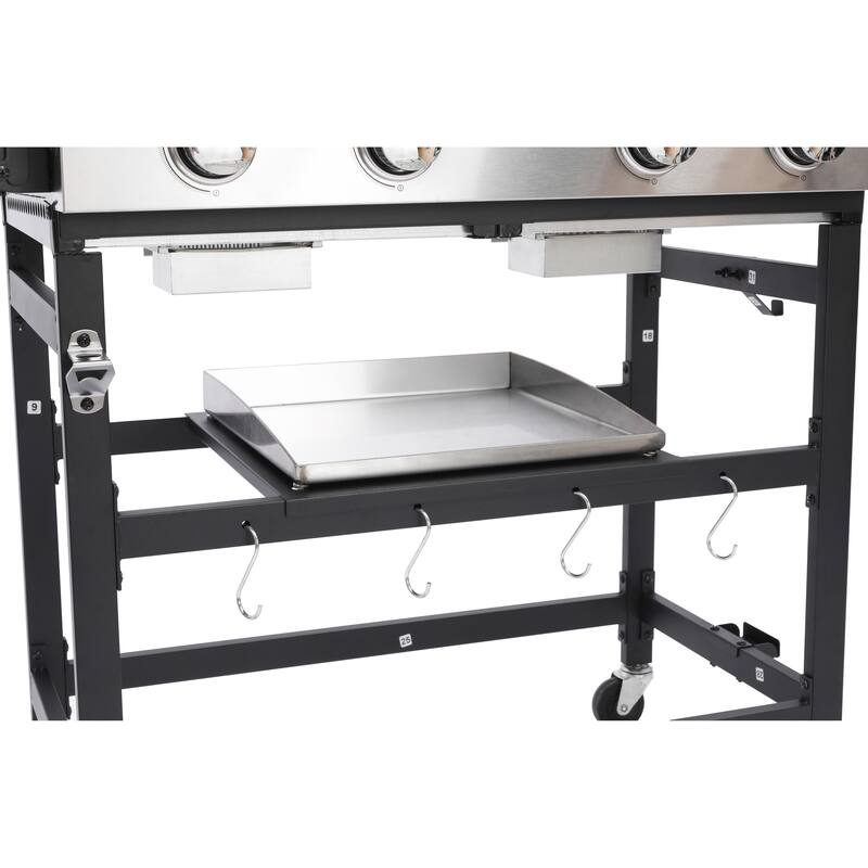 2+2 Gas Grill with Plancha 56.5 Inch Black Stainless Steel 38200 BTU Outdoor BBQ