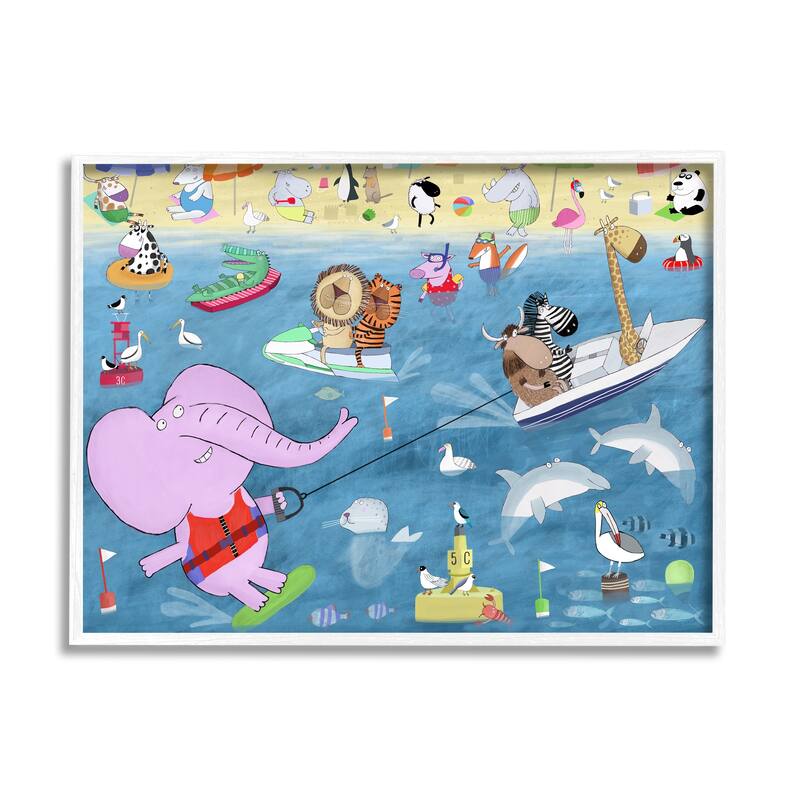 Stupell Beach Sports Animals Framed Giclee Art Design by Carla Daly - 20 x 16 - White