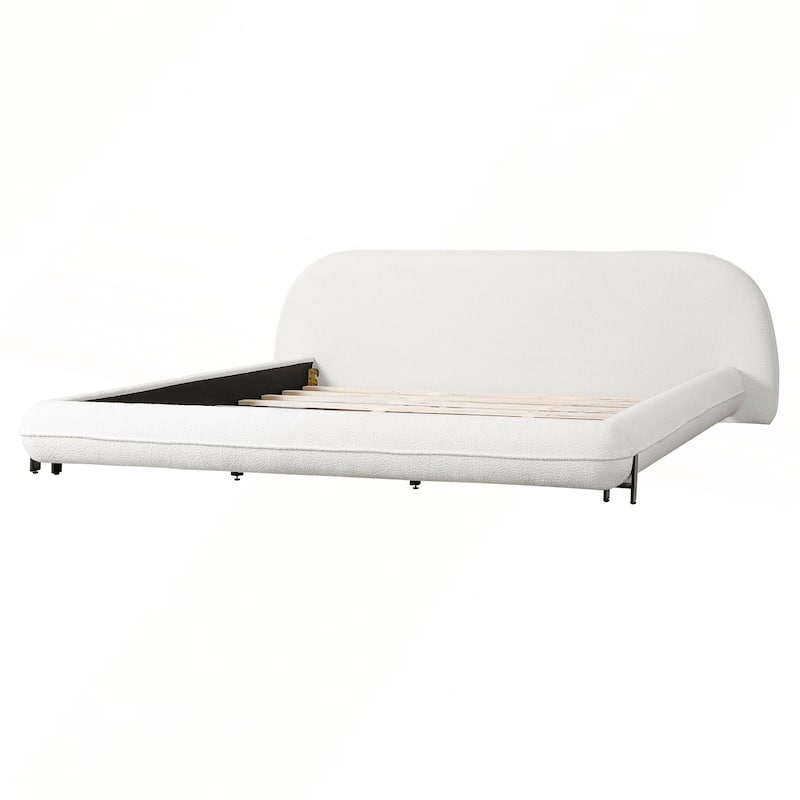 Upholstered Platform Bed with Curve-Shaped Design and Thick Headboard