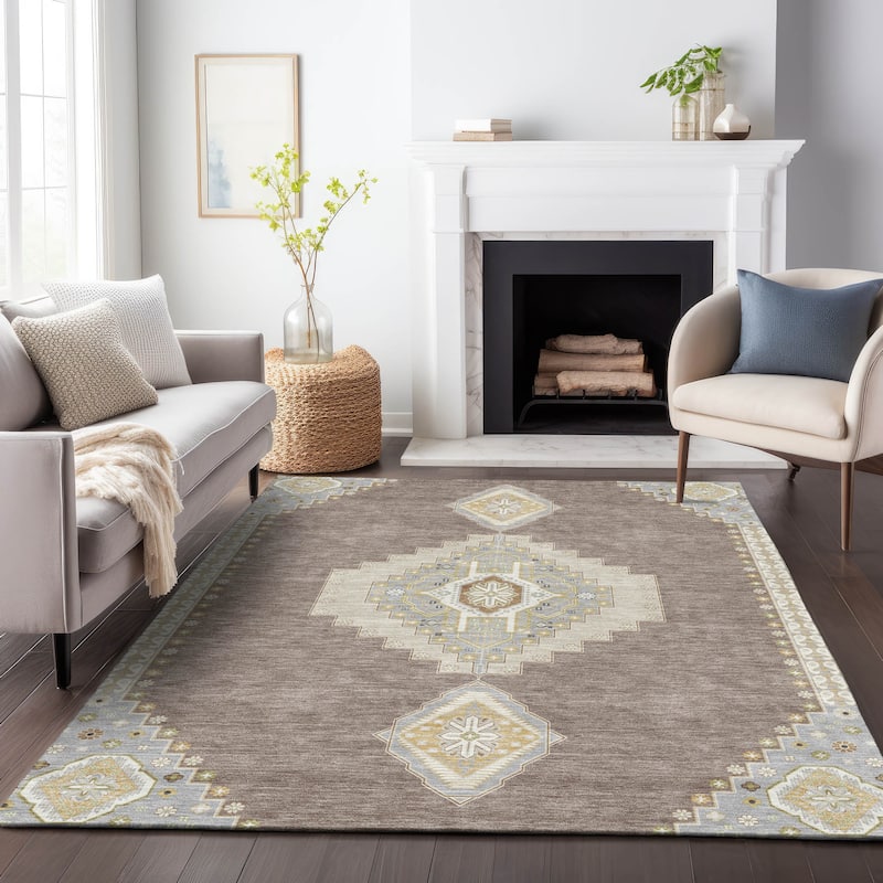 Machine Washable Indoor/ Outdoor Boho Traditional Chantille Rug