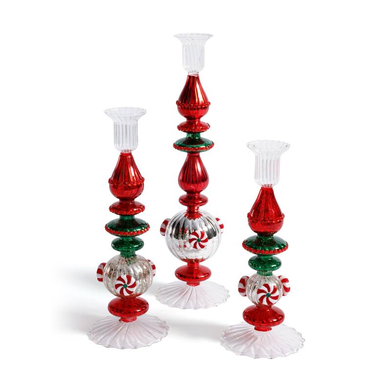 Holiday 9" Tall Mercury Glass Taper Candle Holders, Set of 4