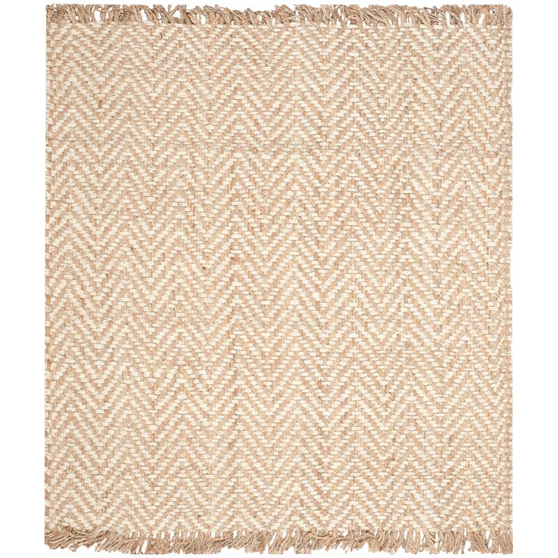 SAFAVIEH Handmade Natural Fiber Atlandida Casual Chevron Jute Rug - 6' Square - Bleach/Natural