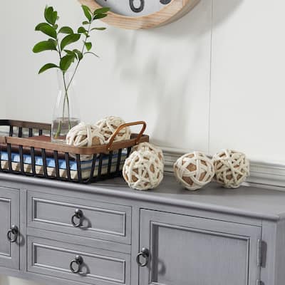 Brown Jute Rope Handmade Woven Decorative Ball Orbs & Vase Filler (Set of 6) - 4 x 4 x 12 Round