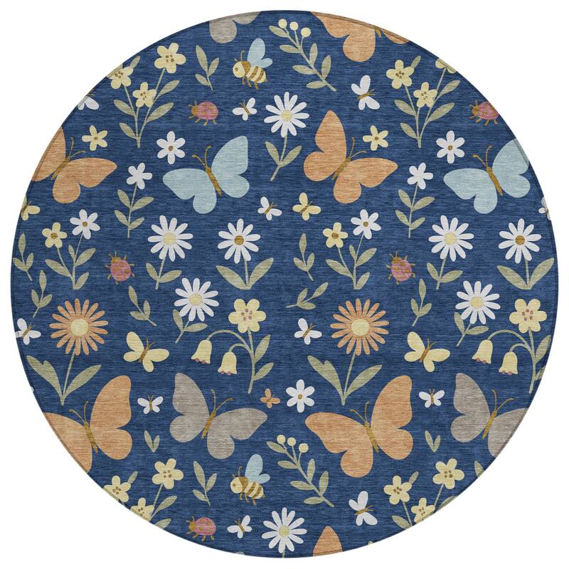 Machine Washable Indoor/ Outdoor Whimsy Butterfly Chantille Rug