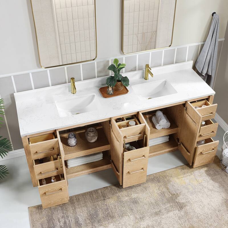 San Double Bath Vanity with Composite Stone Top and Mirror