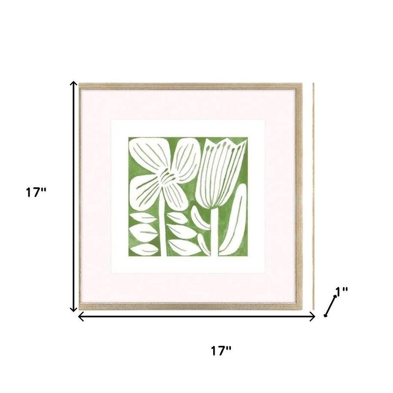 HomeRoots Set Of Three Green Modern Garden Gold Framed Wall Art