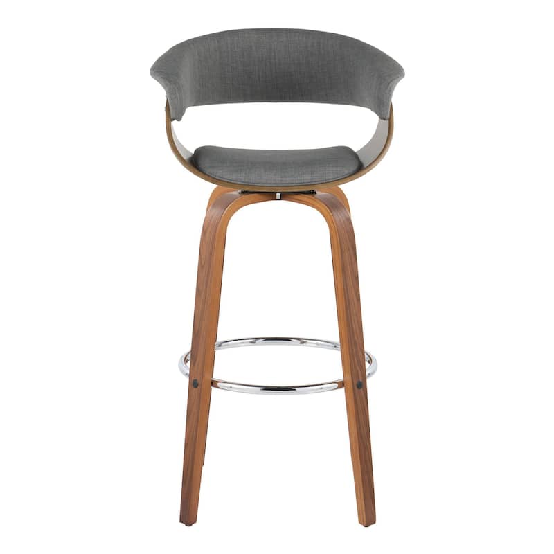 Carson Carrington Sauda 30" Fixed-Height Bar Stool with Bent Wood Legs (Set of 2) - Light Grey Fabric/Walnut/Chrome Metal