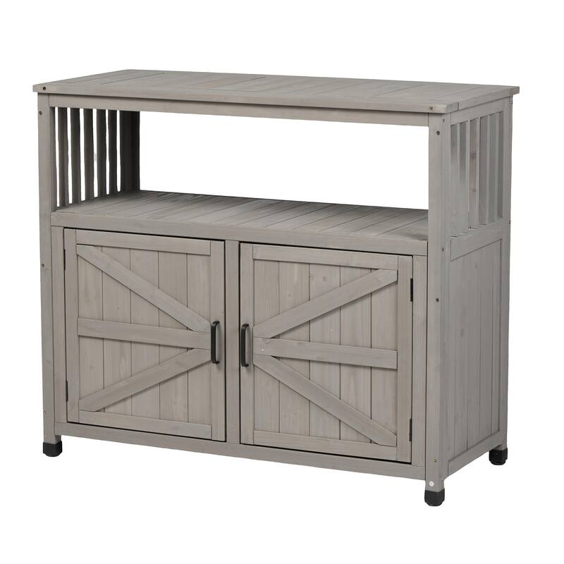 GDFStudio - Harbor Outdoor Solid Fir Wood Storage Bar Table with Slatted Design