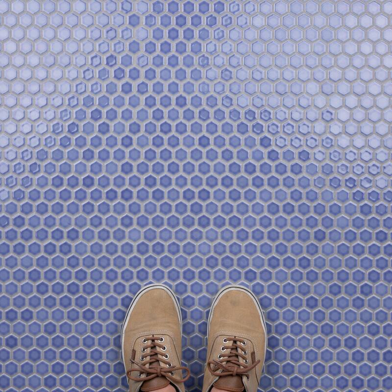 Merola Tile Tribeca 1" Hex Glossy Periwinkle 10-1/4" x 11-7/8" Porcelain Floor and Wall Tile